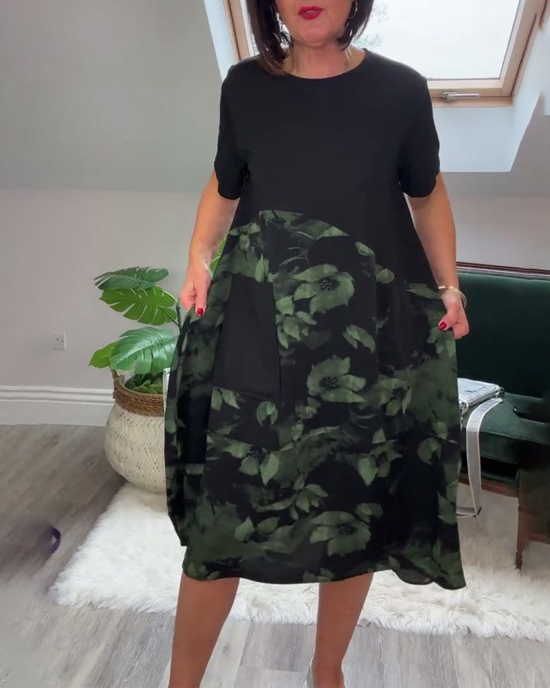 Robe Femme Décontractée Patchwork Floral Coupe Droite Confort