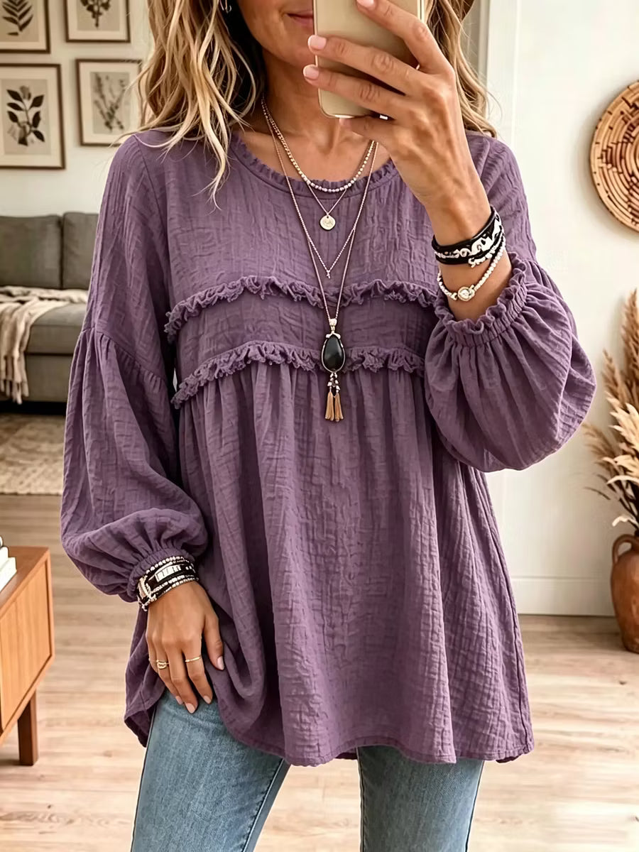 Tunique babydoll femme ample à volants et manches ballon