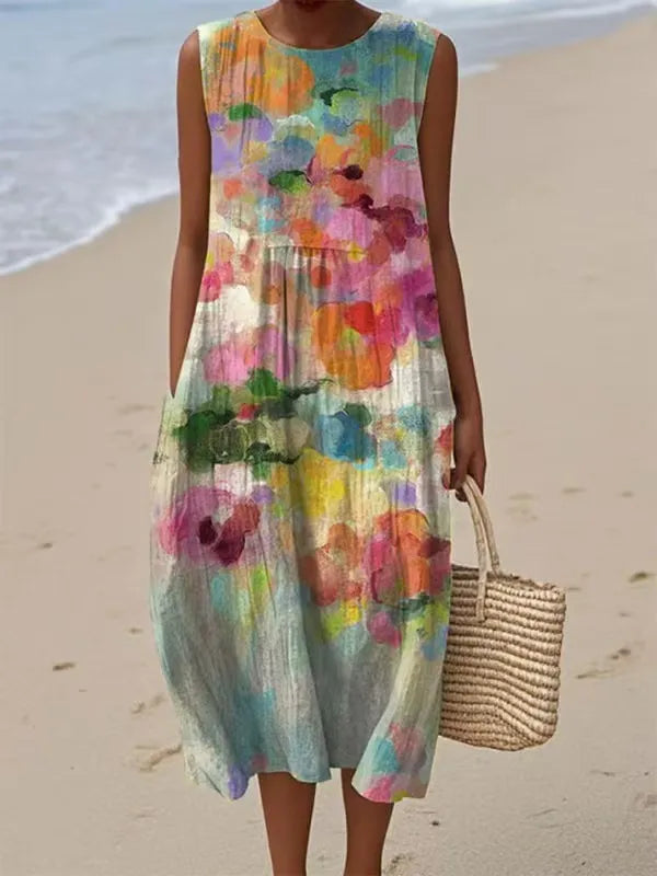 Robe femme sans manches à imprimé floral coloré