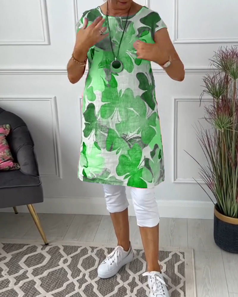 Robe Femme Fluide Imprimée Verte Style Estival Décontracté
