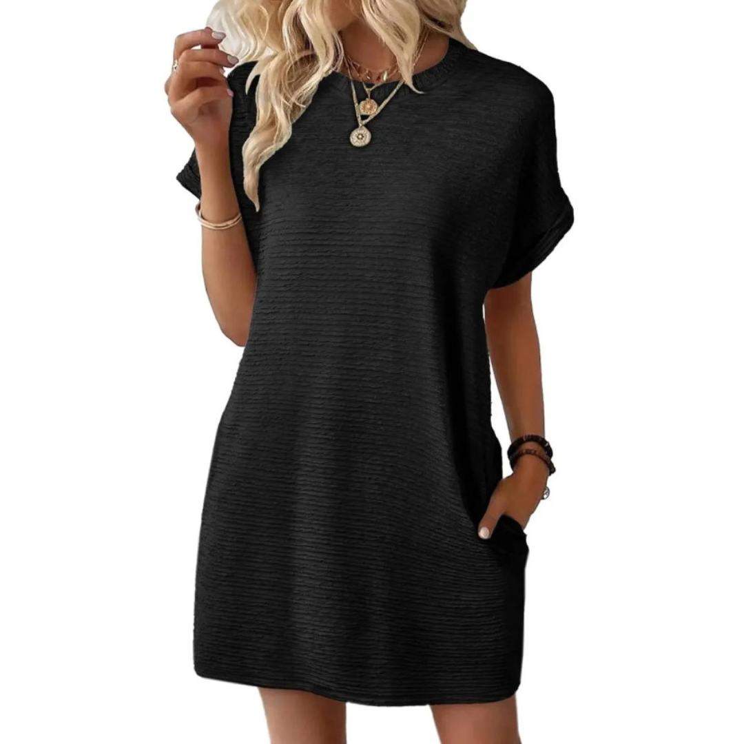 Robe femme décontractée à col rond avec poches pratiques