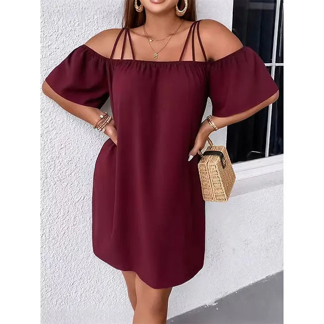 Robe mini femme épaules dénudées à fines bretelles