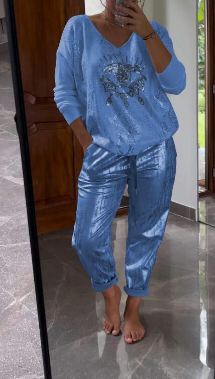 Ensemble Femme Chic 2 Pièces avec Détails Brillants