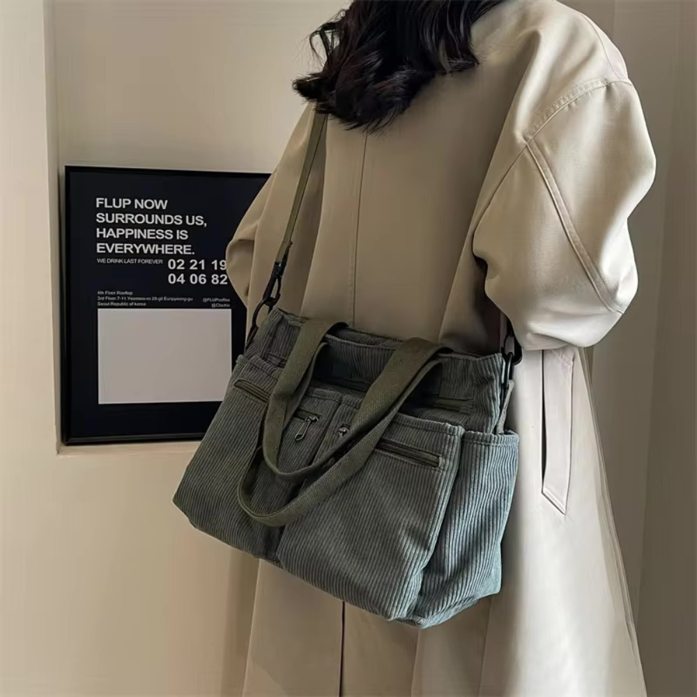 Sac en velours côtelé spacieux avec bandoulière – Élégant et pratique pour le quotidien