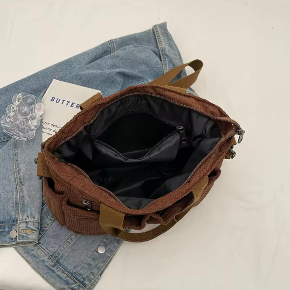Sac en velours côtelé spacieux avec bandoulière – Élégant et pratique pour le quotidien