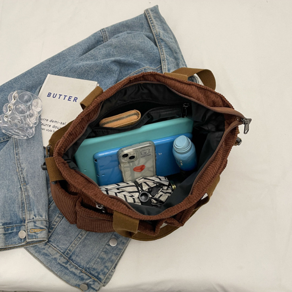 Sac en velours côtelé spacieux avec bandoulière – Élégant et pratique pour le quotidien