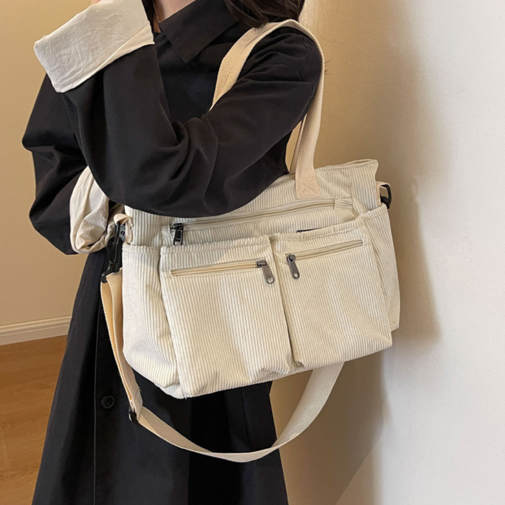 Sac en velours côtelé spacieux avec bandoulière – Élégant et pratique pour le quotidien