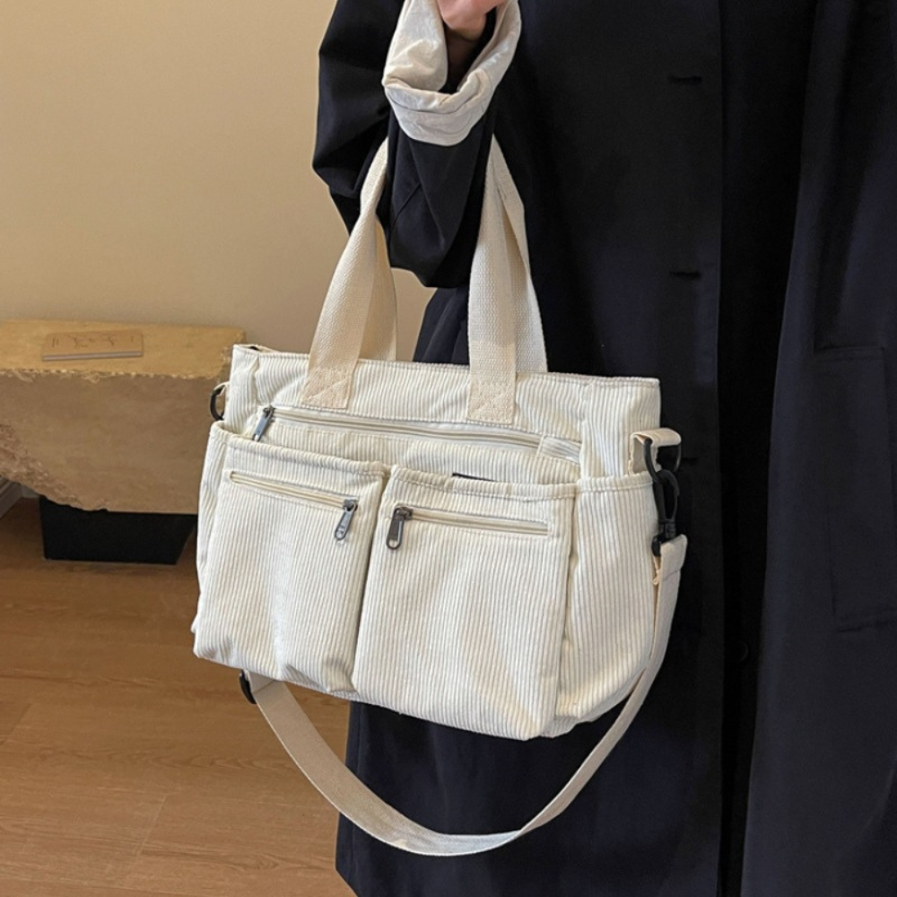 Sac en velours côtelé spacieux avec bandoulière – Élégant et pratique pour le quotidien