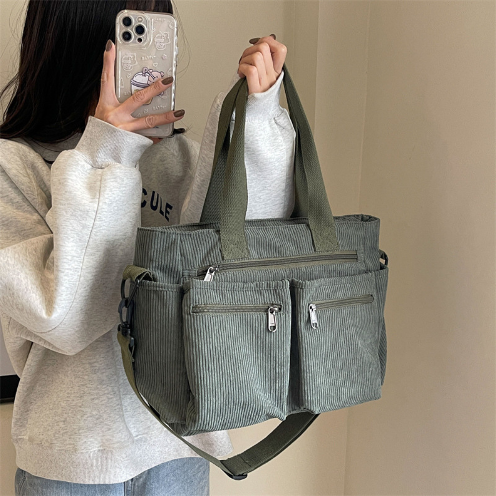 Sac en velours côtelé spacieux avec bandoulière – Élégant et pratique pour le quotidien