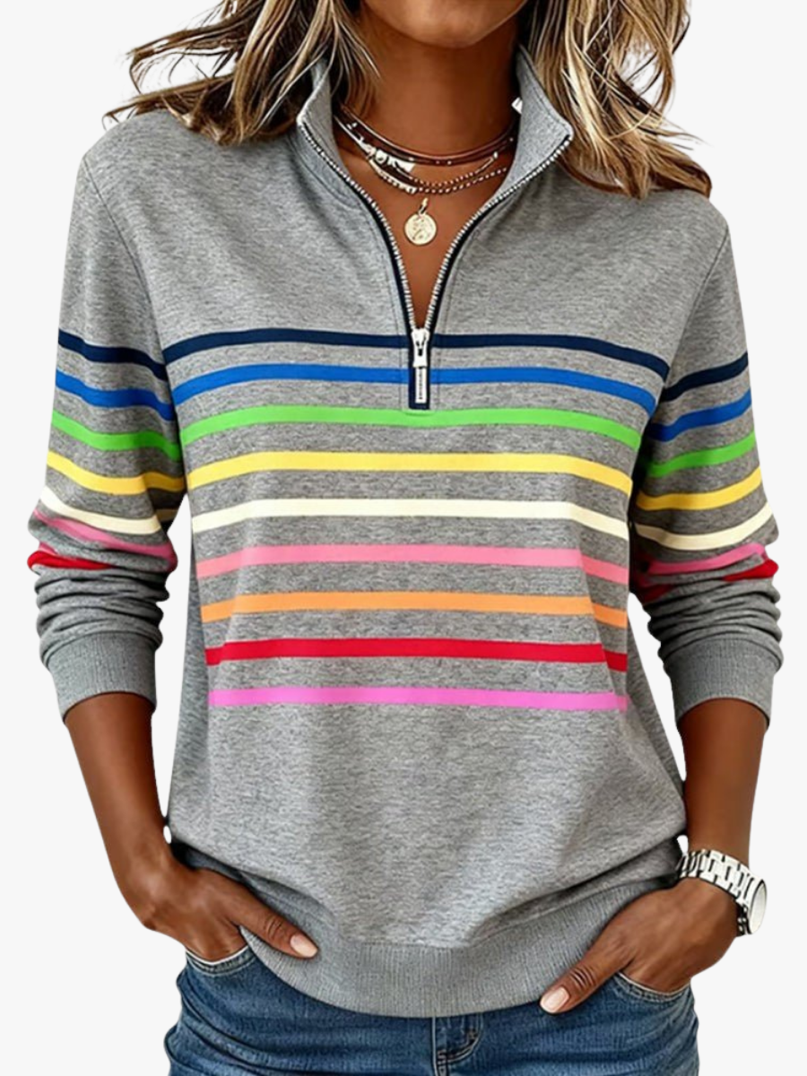 Sweat-shirt femme rayé à demi-zip coupe ample