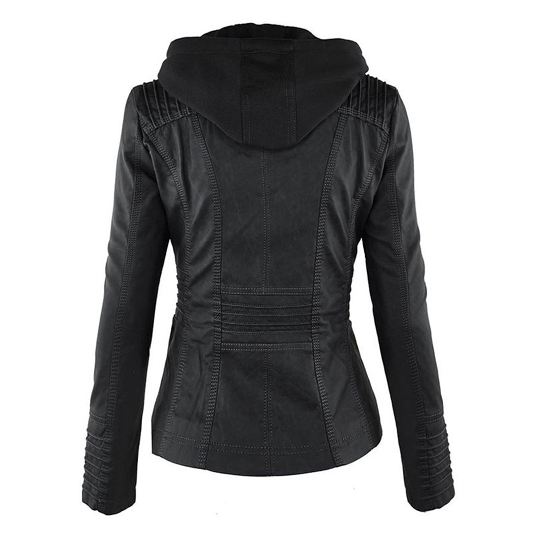 Veste femme en similicuir à capuche et fermeture zippée