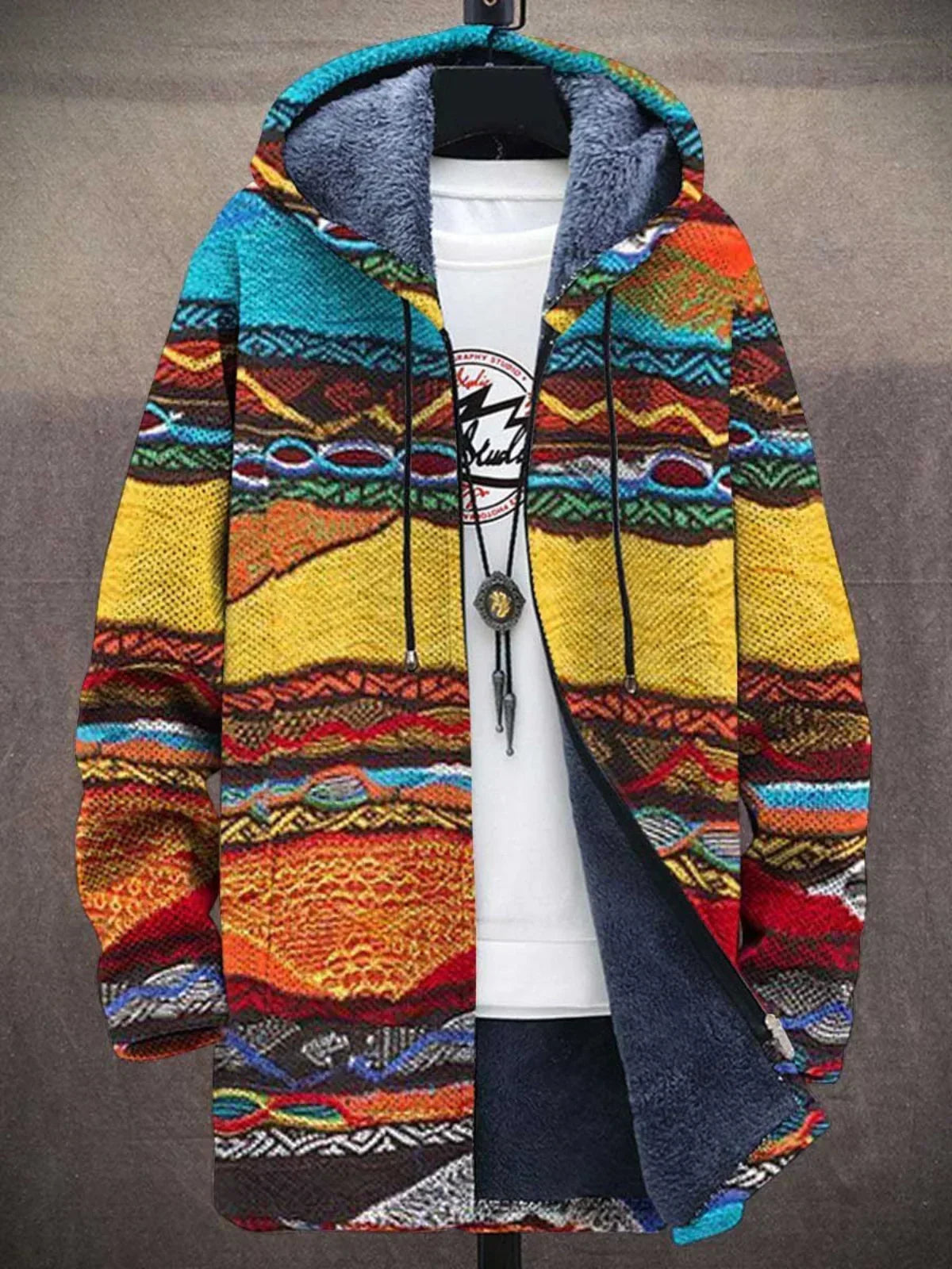 Cardigan à capuche artistique pour femme doublé polaire
