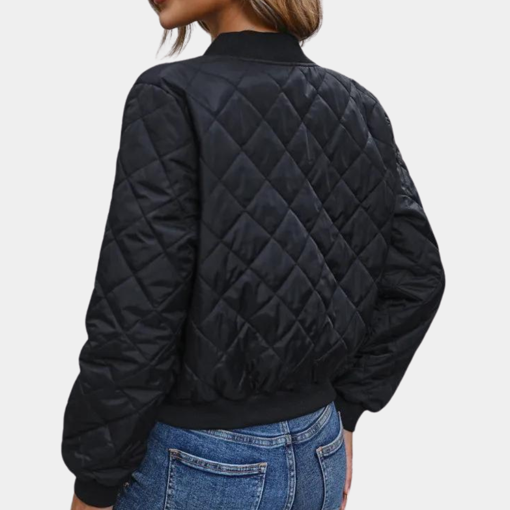 Blouson bomber femme matelassé zippé coupe confortable style mi-saison