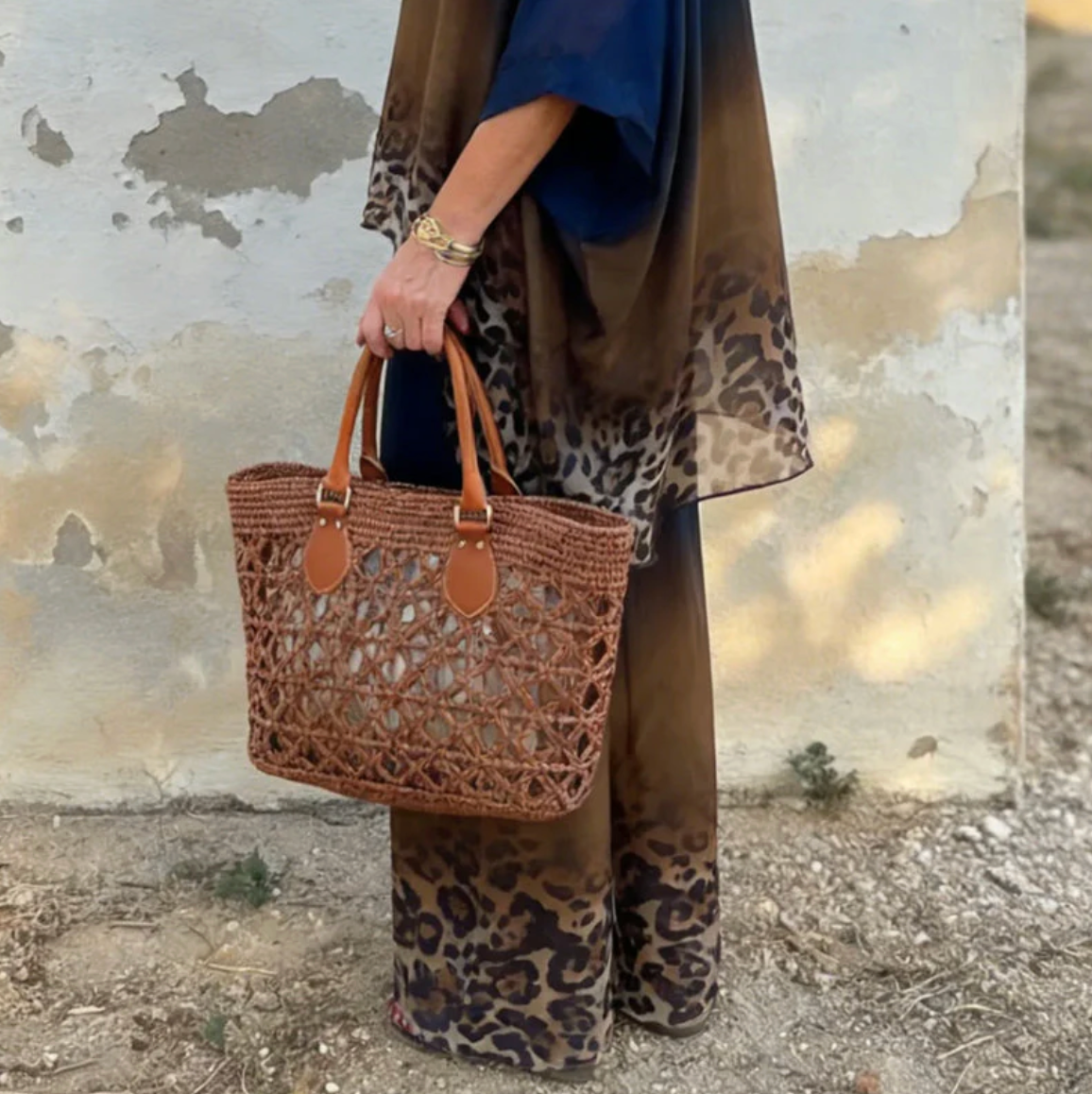 Ensemble Femme Poncho Léopard Dégradé Pantalon Large