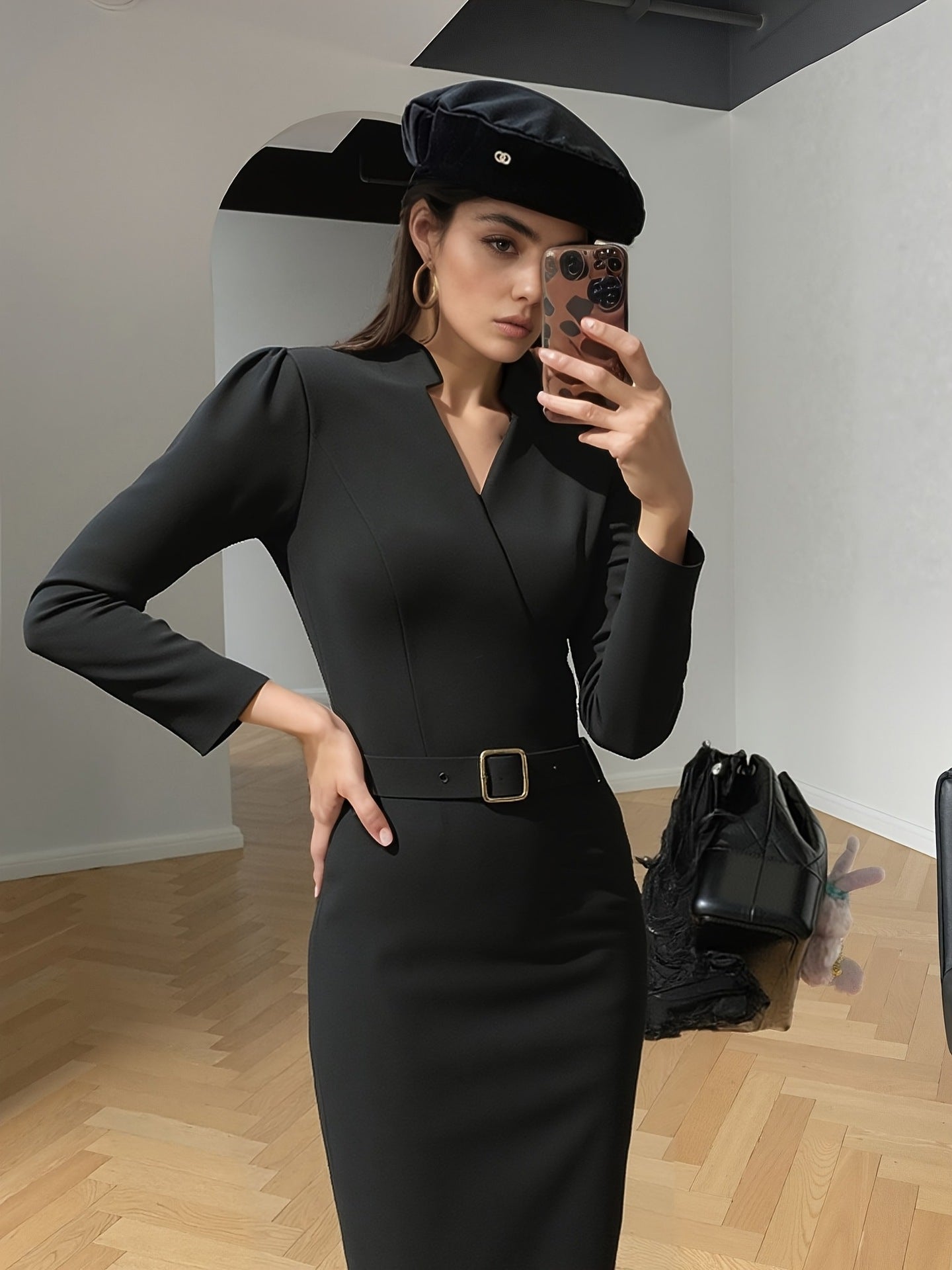 Robe Midi Élégante À Col Croisé Avec Ceinture