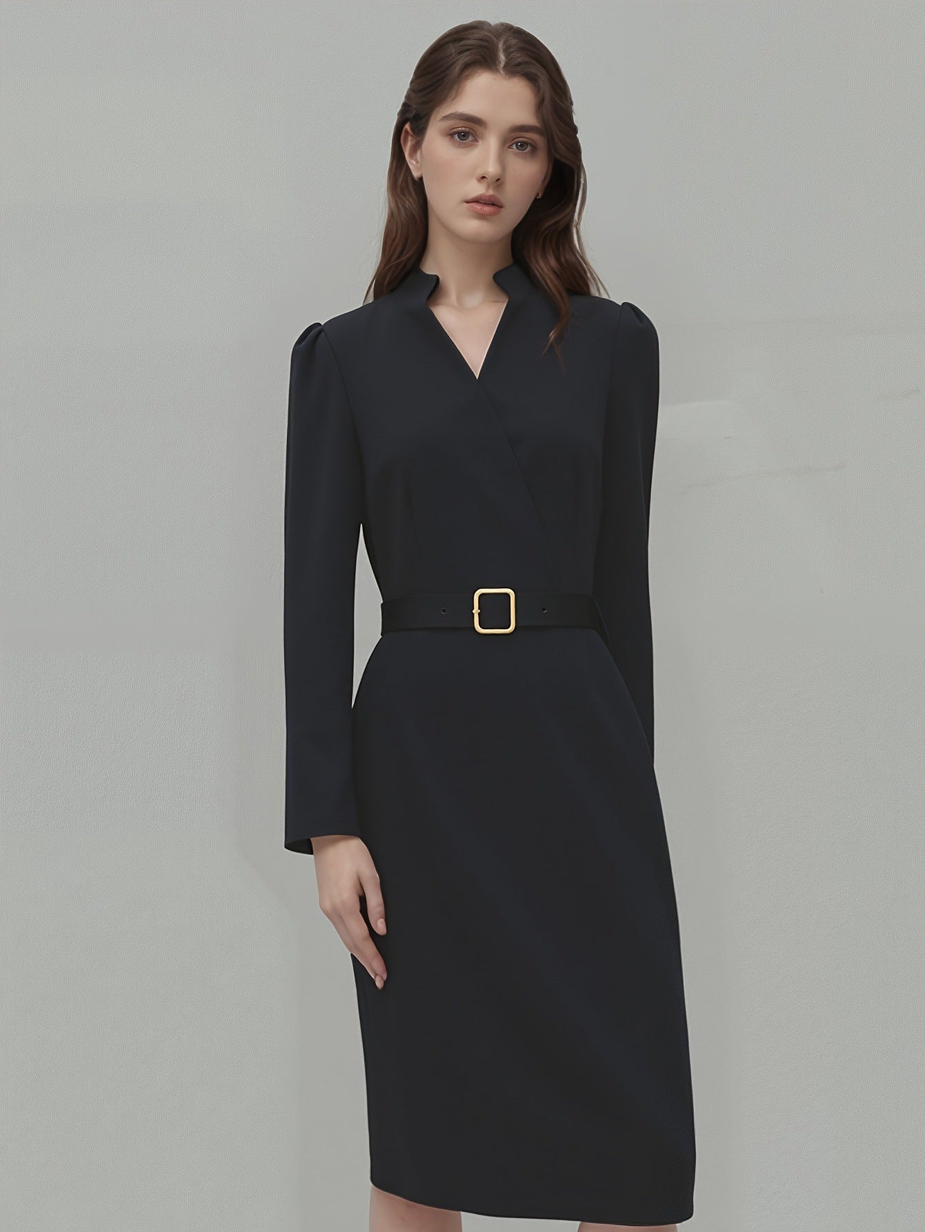 Robe Midi Élégante À Col Croisé Avec Ceinture