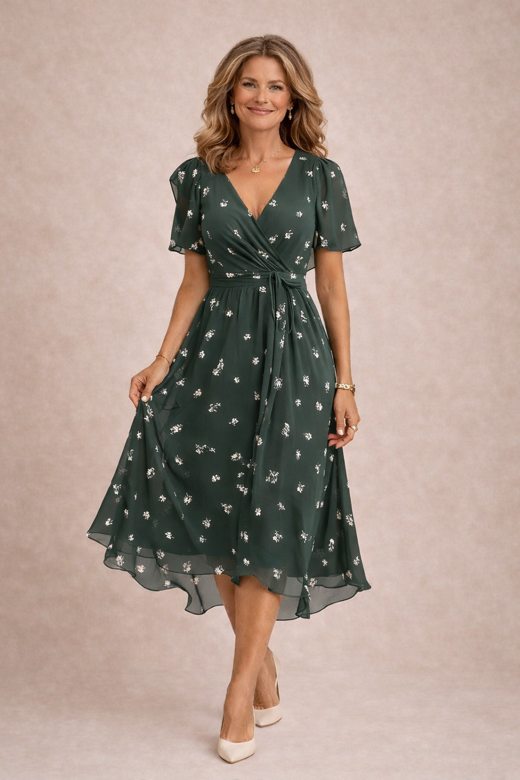 Robe Midi Femme Fluide Florale en Chiffon Col V pour Style Élégant et Léger Été