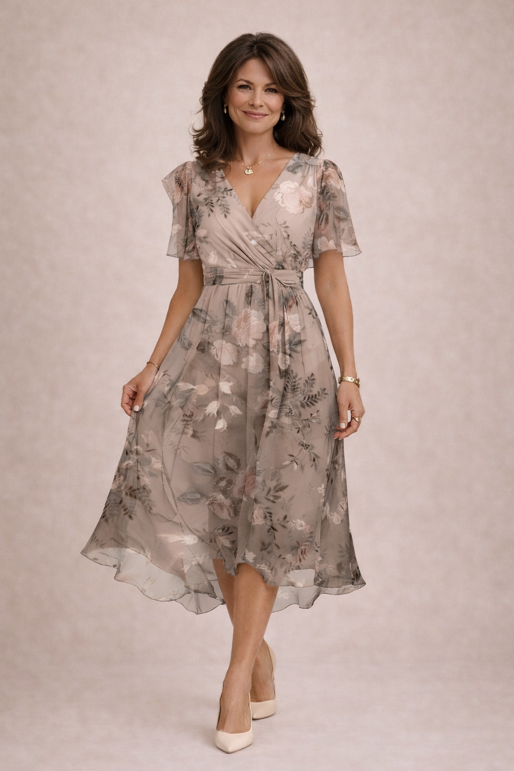 Robe Midi Femme Fluide Florale en Chiffon Col V pour Style Élégant et Léger Été