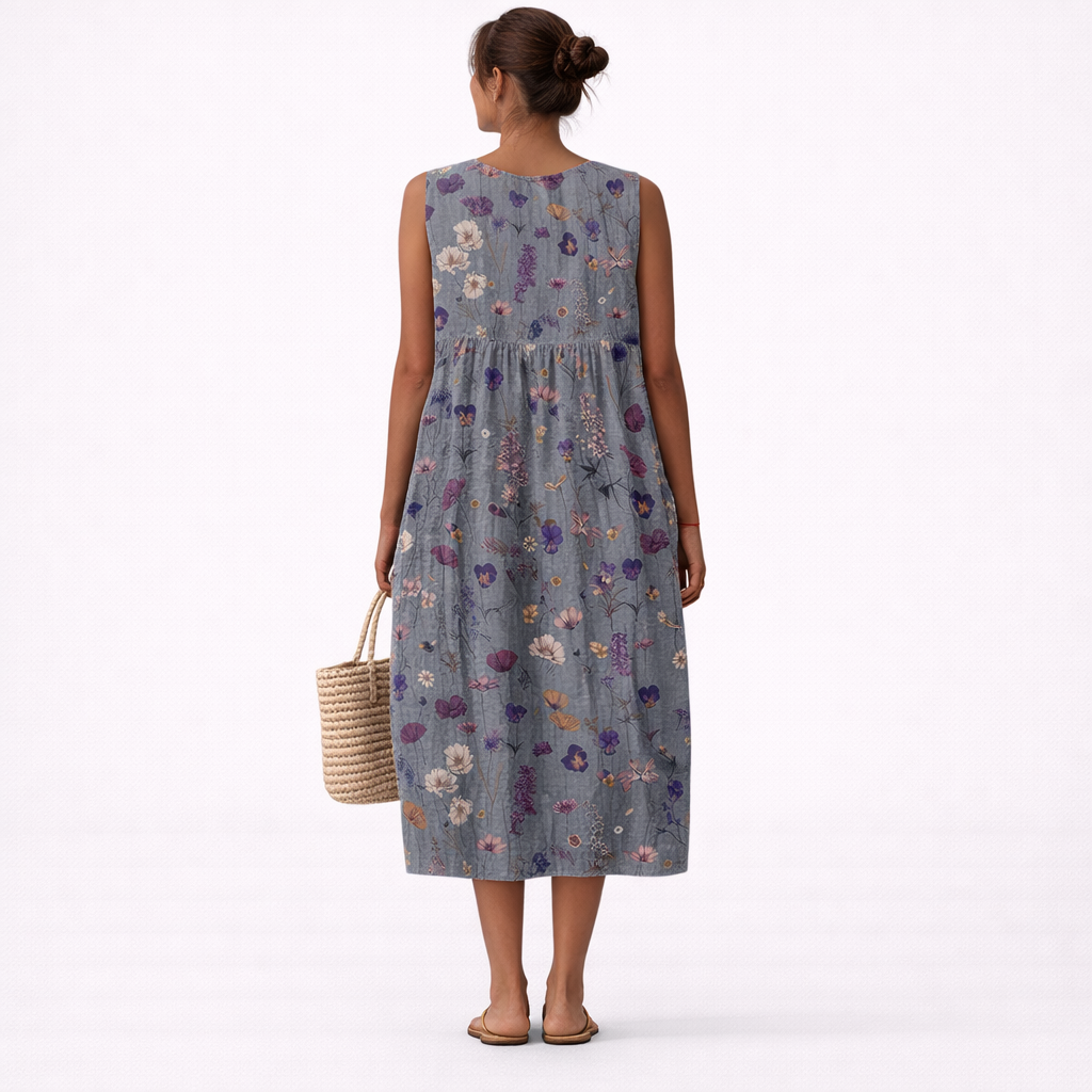 Robe midi femme fleurie sans manches avec poches