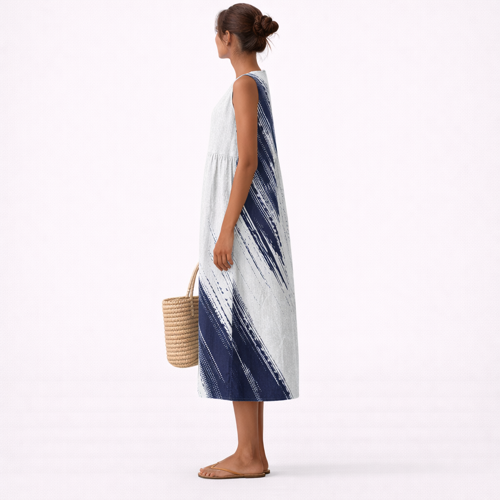 Robe midi femme sans manches à imprimé graphique bleu