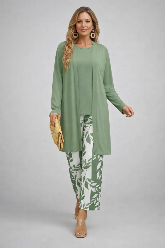 Ensemble trois pièces femme avec cardigan imprimé
