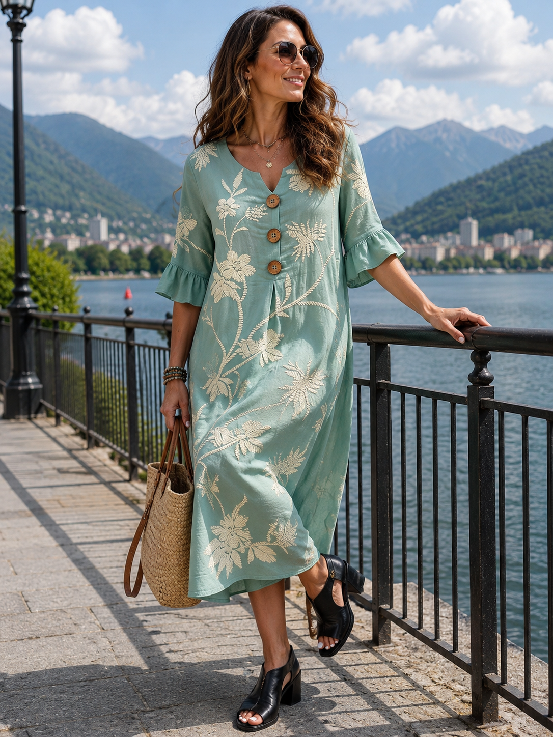 Robe femme en coton à imprimé floral et boutons