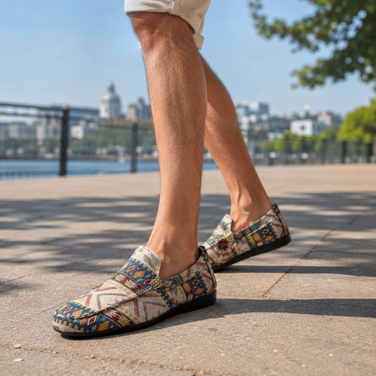 Mocassins homme confort à motif ethnique