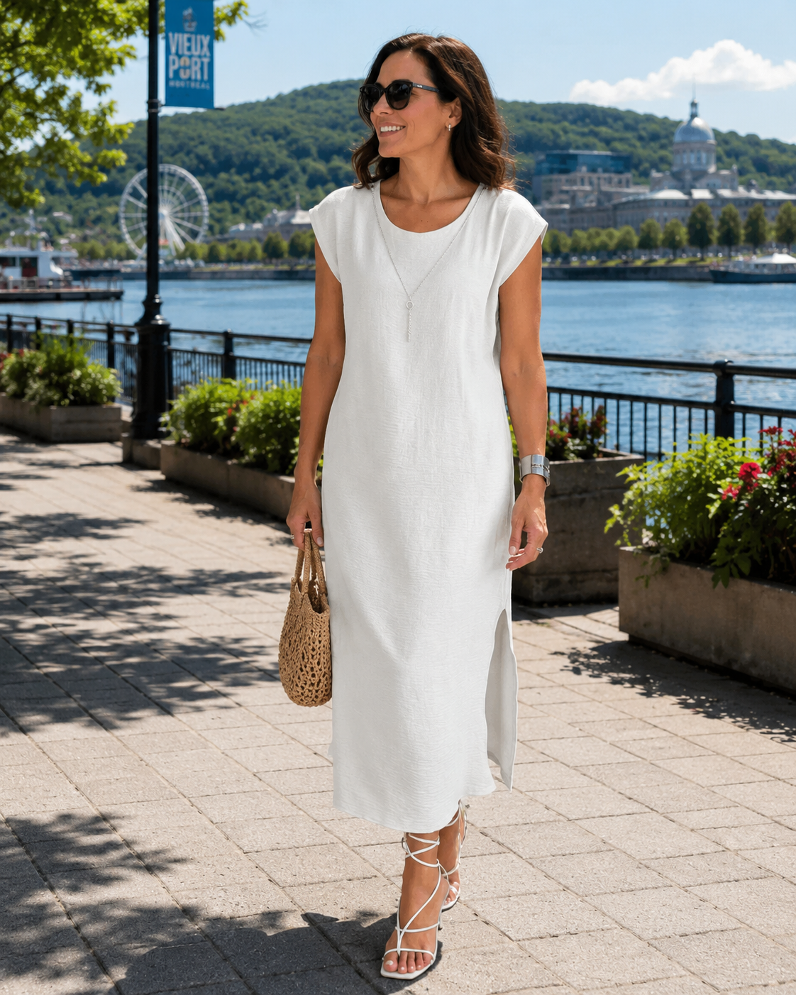 Robe midi femme sans manches avec fente latérale