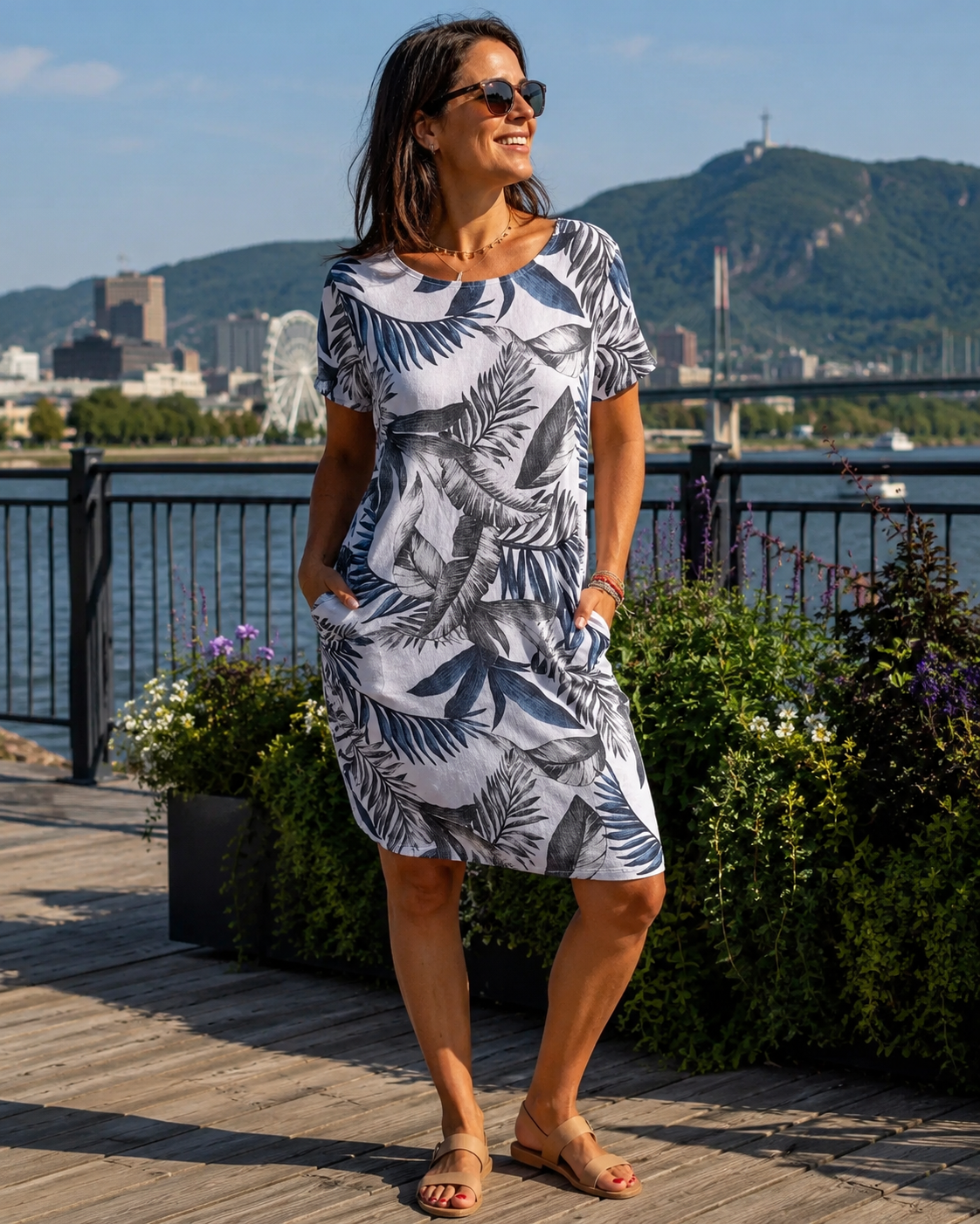 Robe femme fluide à imprimé végétal avec poches