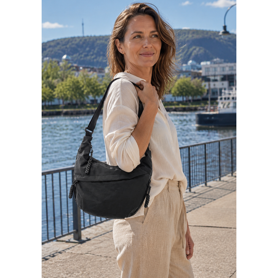 Sac banane femme en nylon côtelé avec bandoulière réglable