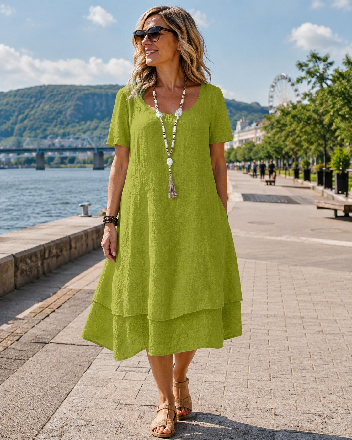 Robe femme ample à col rond et manches courtes