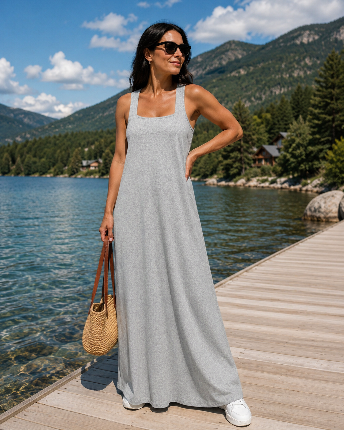 Robe longue femme effet deux pièces avec découpes latérales