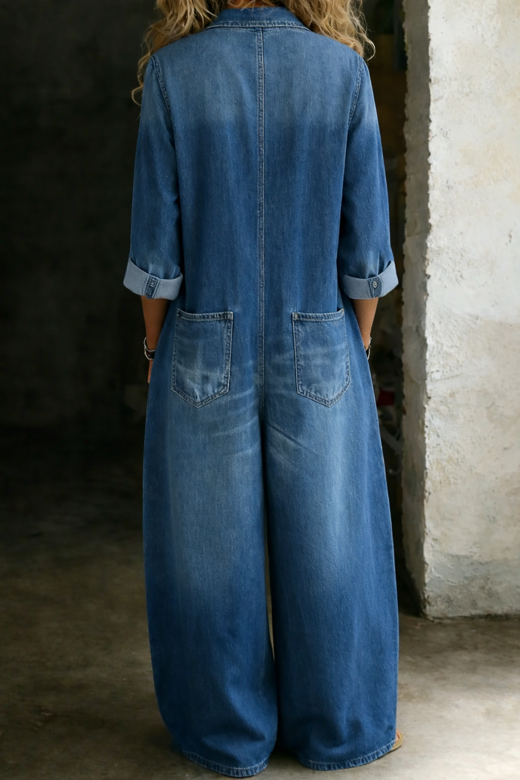 Combinaison Femme Denim Coupe Ample Boutonnée Style Décontracté