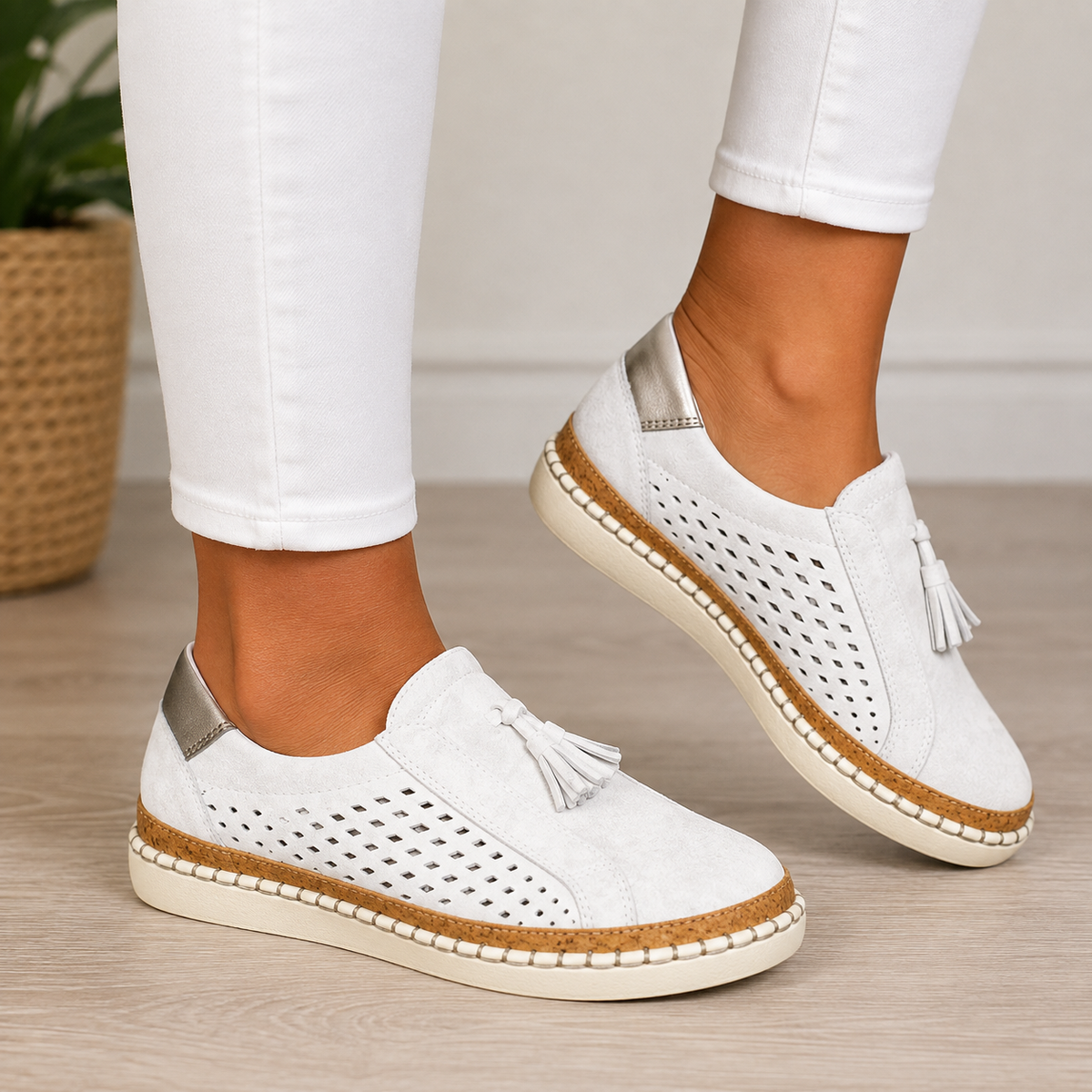 Mocassins femme ajourés à pampilles et semelle épaisse