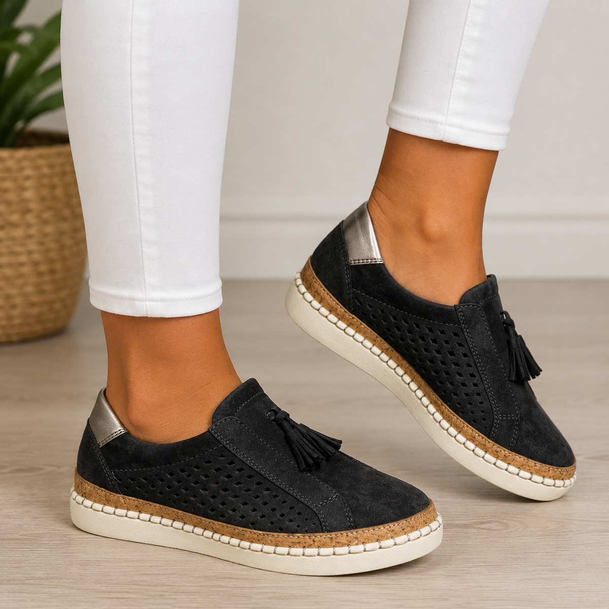 Mocassins femme ajourés à pampilles et semelle épaisse