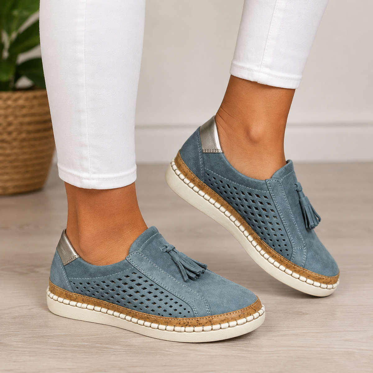 Mocassins femme ajourés à pampilles et semelle épaisse