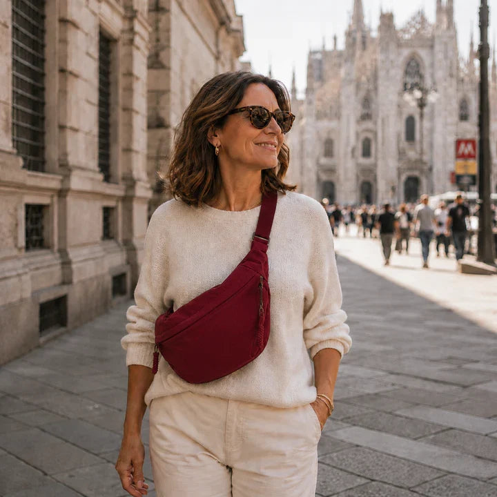 Sac banane femme en nylon côtelé avec bandoulière réglable