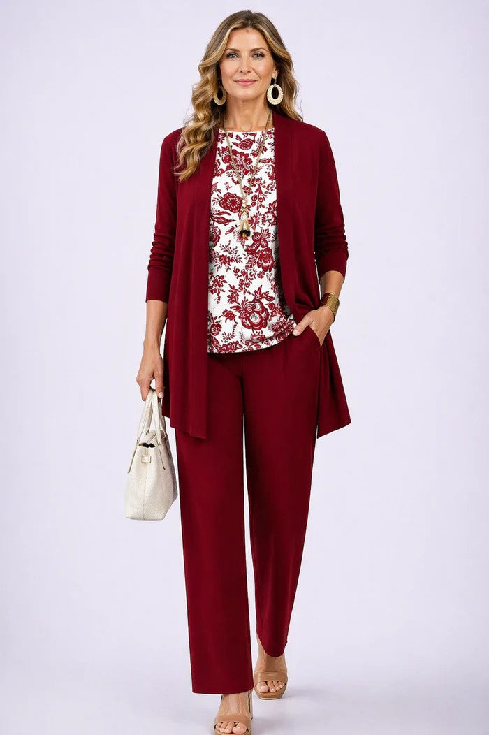 Ensemble trois pièces femme avec cardigan imprimé