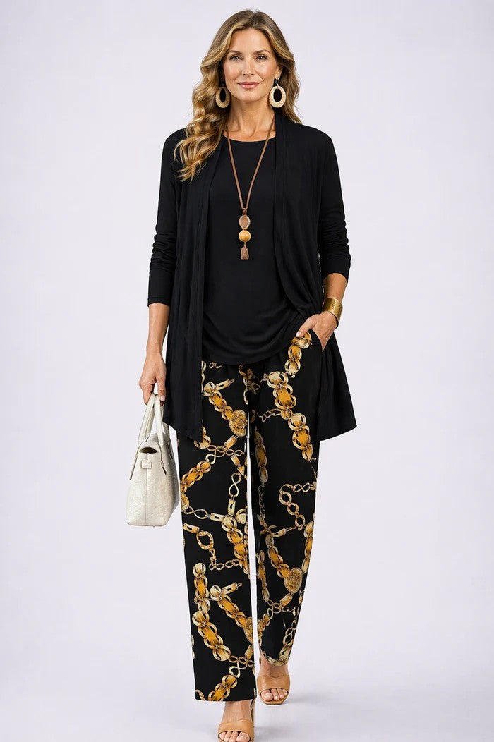 Ensemble trois pièces femme avec cardigan imprimé
