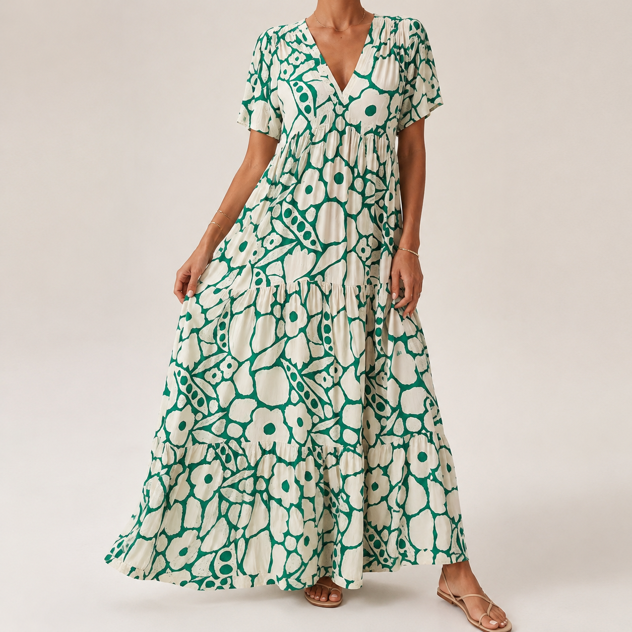 Robe longue femme bohème à imprimé floral et col V