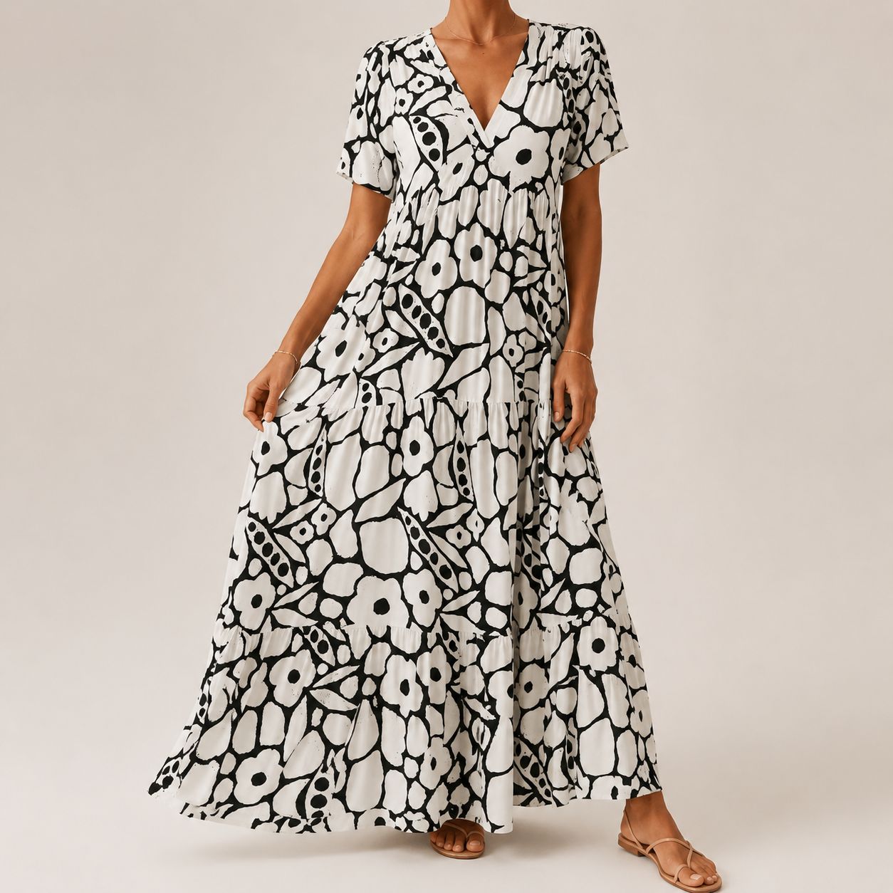 Robe longue femme bohème à imprimé floral et col V