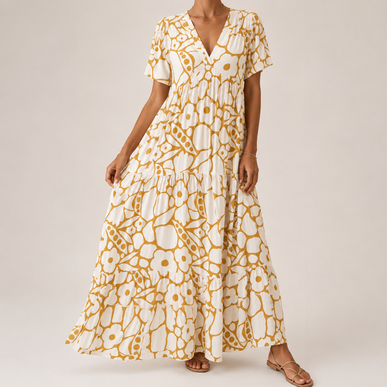 Robe longue femme bohème à imprimé floral et col V