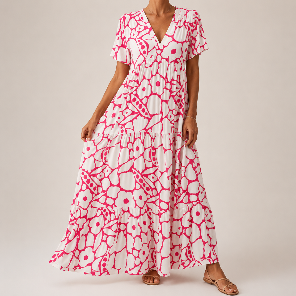 Robe longue femme bohème à imprimé floral et col V