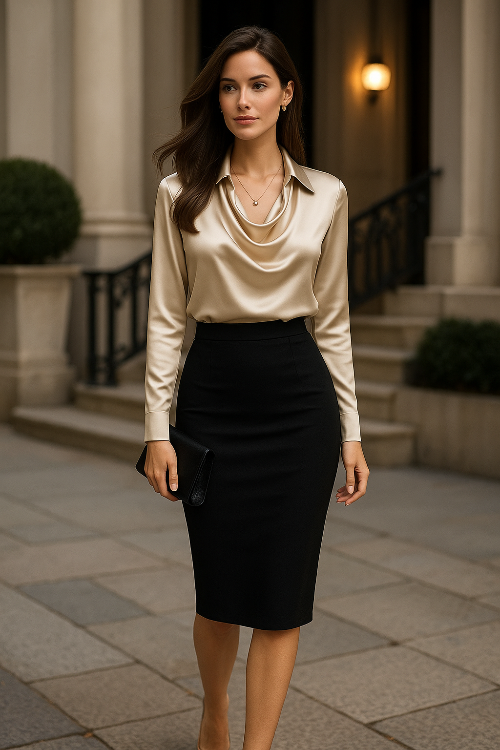 Blouse femme satinée col drapé | Élégante & fluide