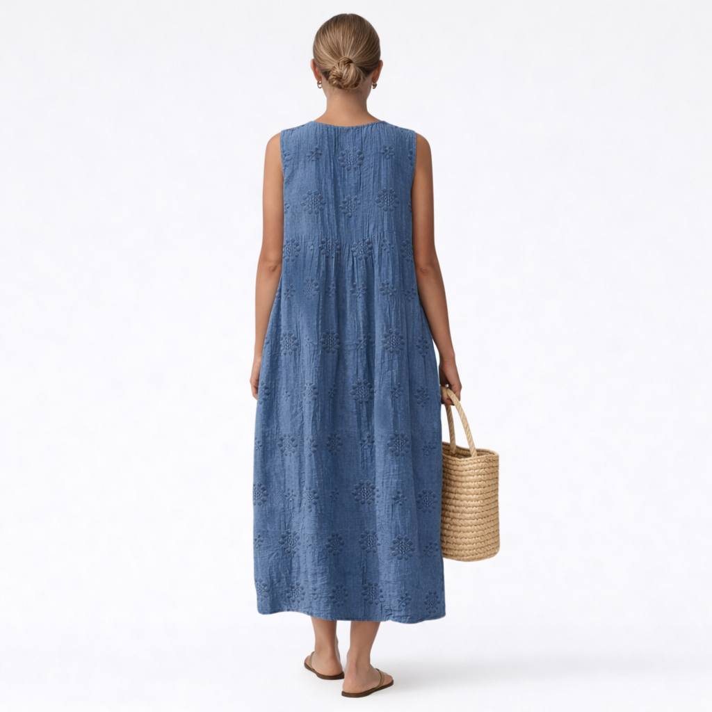 Robe midi femme ajourée sans manches en coton viscose
