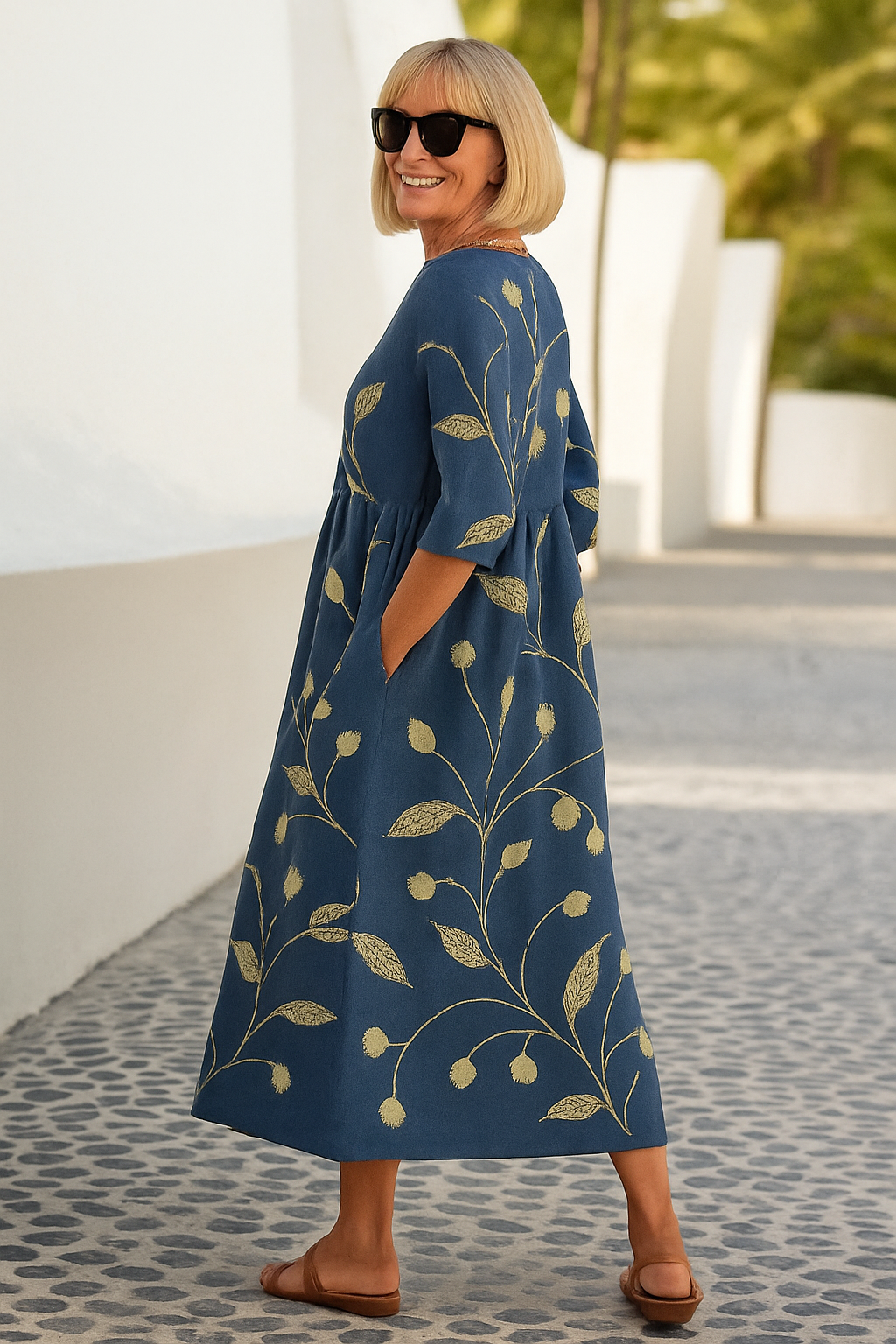 Robe Midi Fleurie Décontractée Élégante pour Femmes