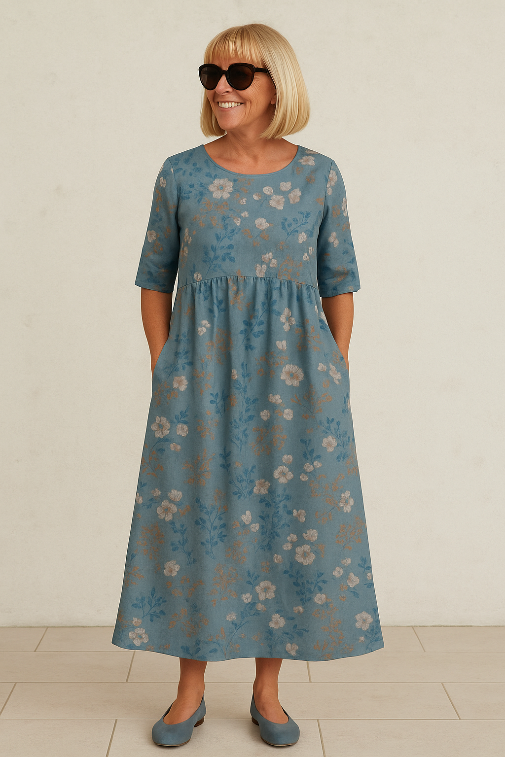Robe Midi Fleurie Décontractée Élégante pour Femmes