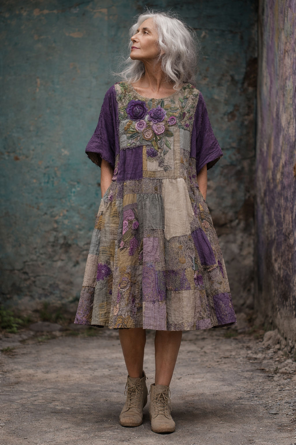 Robe Femme Patchwork Florale Coupe Ample Style Artistique