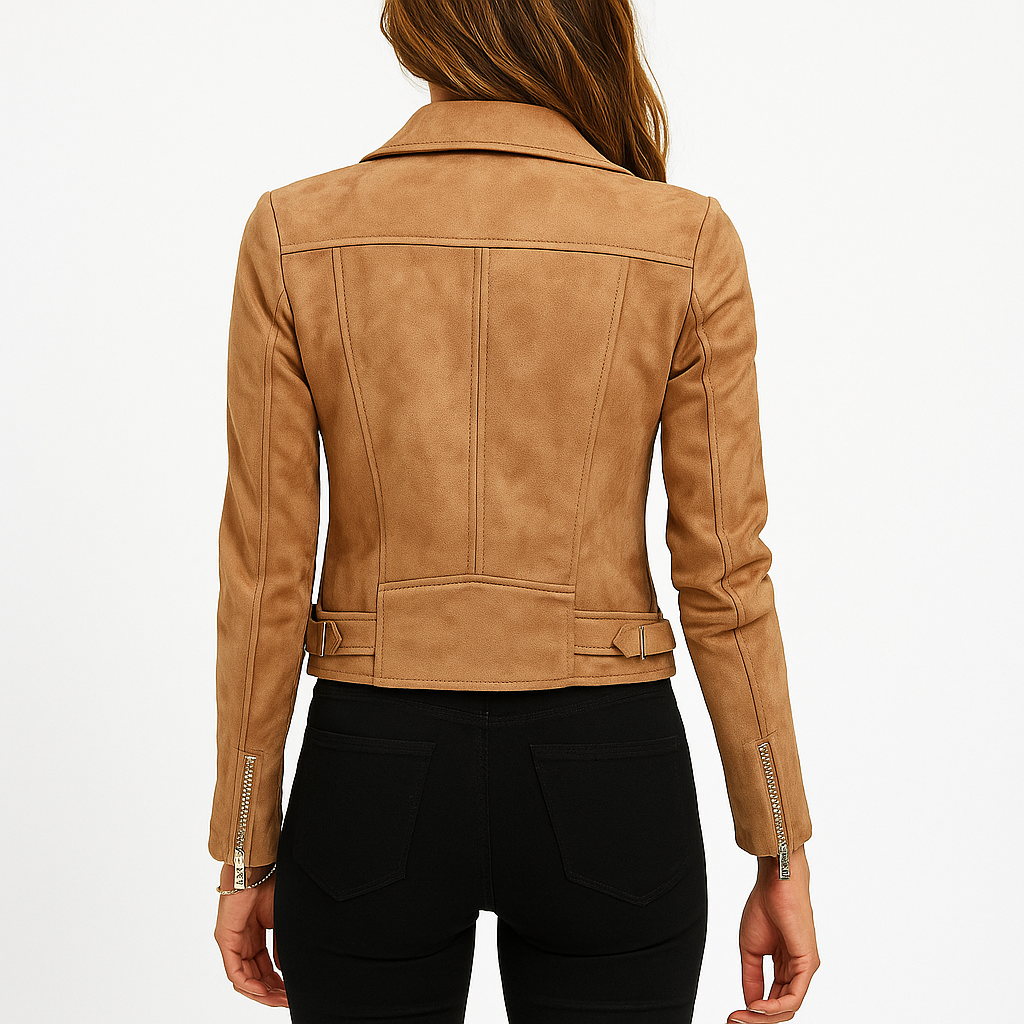 Veste Biker Effet Daim Femme Coupe Ajustée Style Moto Polyvalent