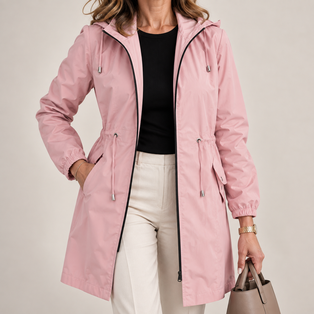 Parka femme légère imperméable à capuche ajustable